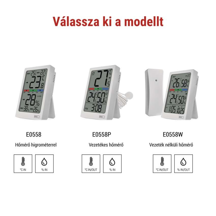 Digitális beltéri hőmérő páratartalom-mérővel E0558