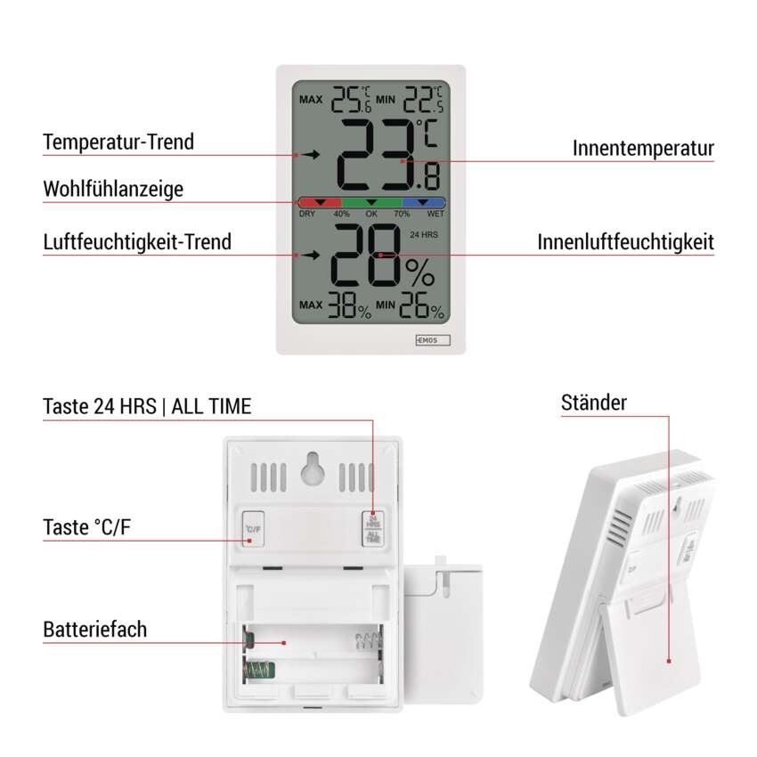 Digitales Innenraum-Thermometer mit Hygrometer E0558