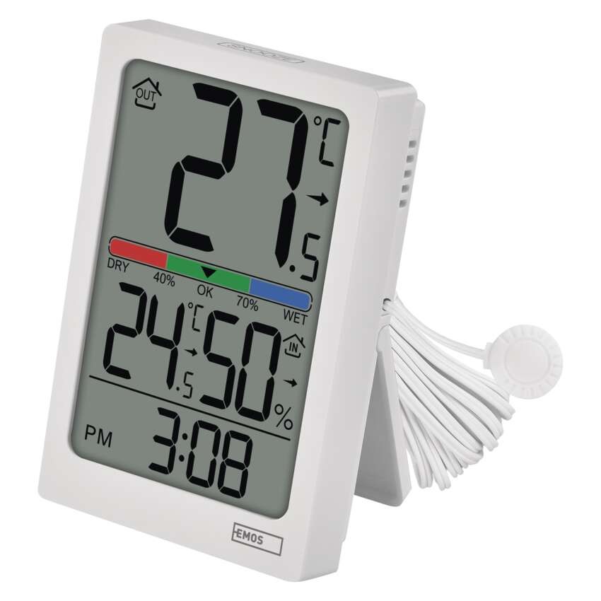 Digitales Thermometer mit Hygrometer, kabelgebundener Sensor, Wecker E0558P