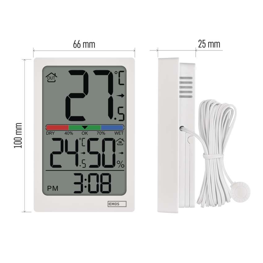 Digitales Thermometer mit Hygrometer, kabelgebundener Sensor, Wecker E0558P