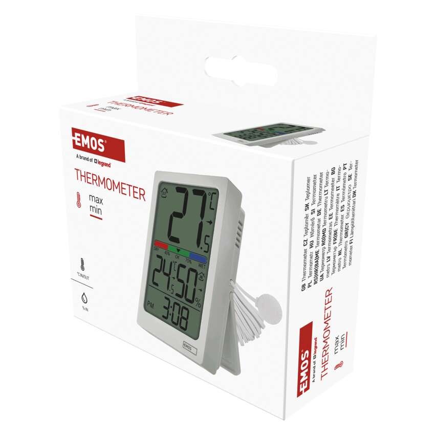 Digitales Thermometer mit Hygrometer, kabelgebundener Sensor, Wecker E0558P