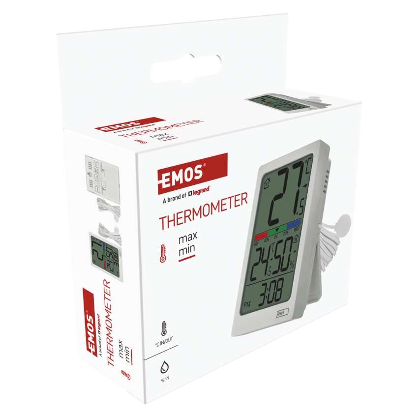 Digitales Thermometer mit Hygrometer, kabelgebundener Sensor, Wecker E0558P