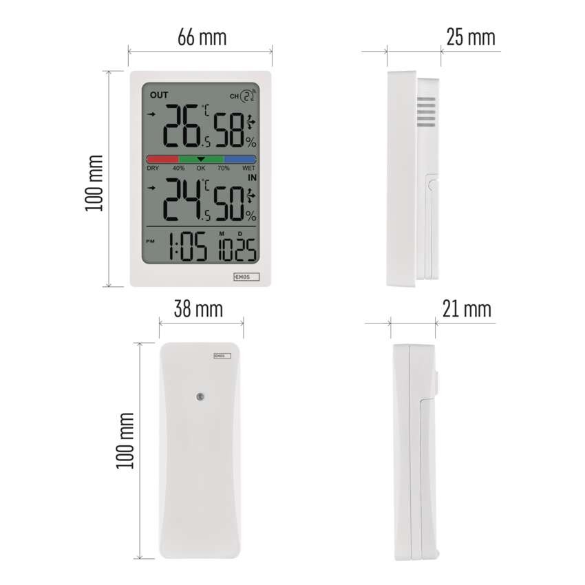 Digitalni termometer s hidrometrom, brezžični senzor, budilka, datum E0558W