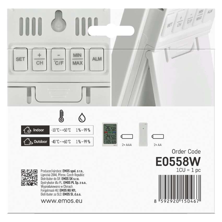 Digitalni termometer s hidrometrom, brezžični senzor, budilka, datum E0558W