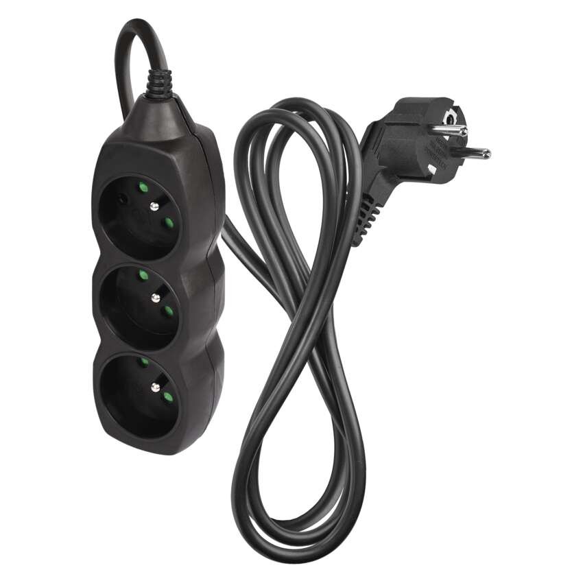 Przedłużacz 1,5 m / 3 gniazda / czarny / PVC / 1 mm2
