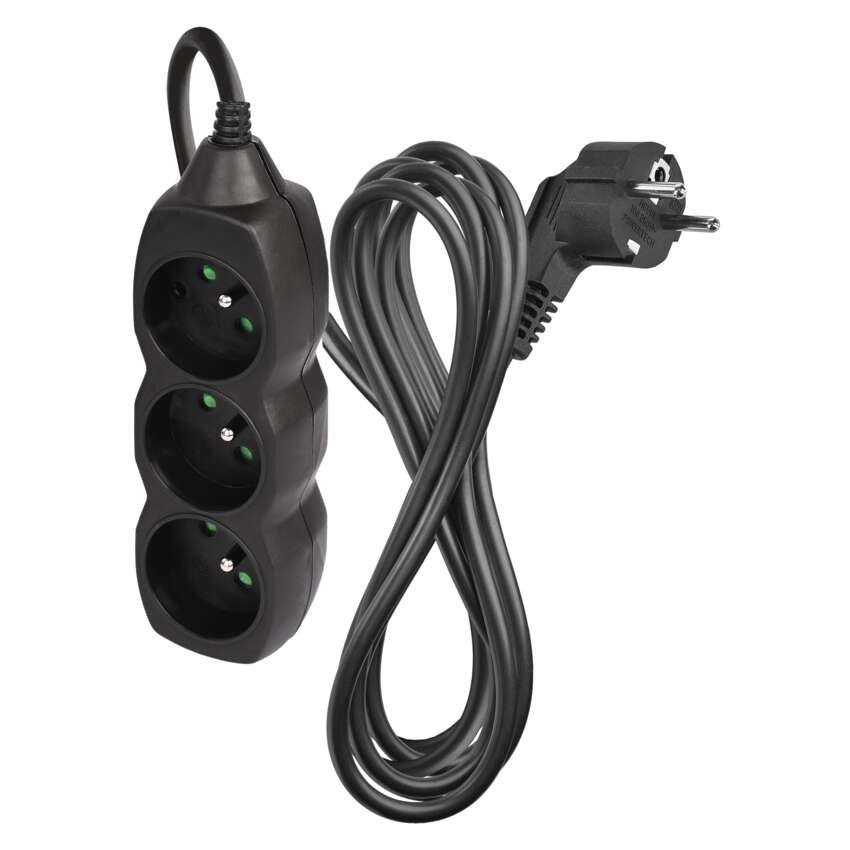Prodlužovací kabel 3 m / 3 zásuvky / černý / PVC / 1 mm2
