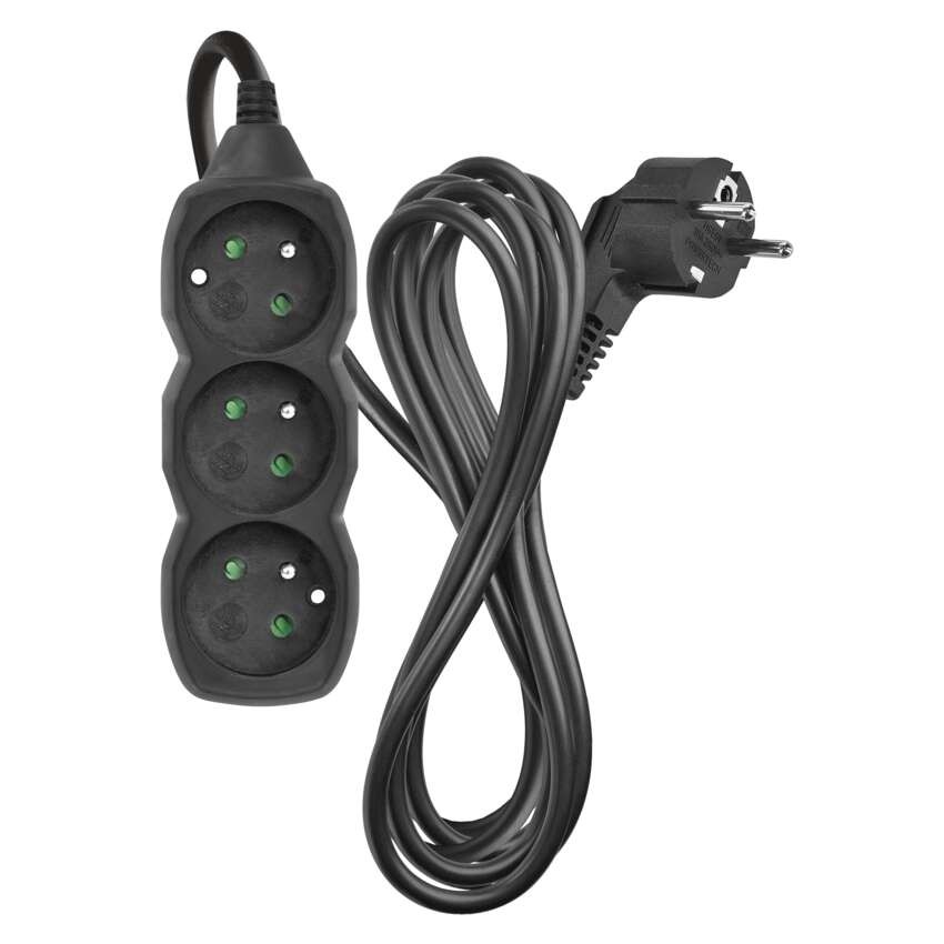 Prodlužovací kabel 3 m / 3 zásuvky / černý / PVC / 1 mm2