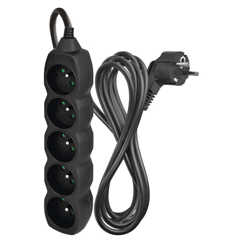 Przedłużacz 3 m / 5 gniazd / czarny / PVC / 1,5 mm2