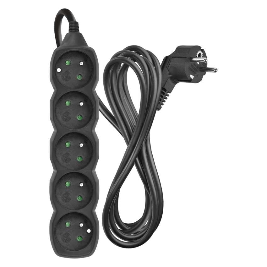 Przedłużacz 3 m / 5 gniazd / czarny / PVC / 1,5 mm2