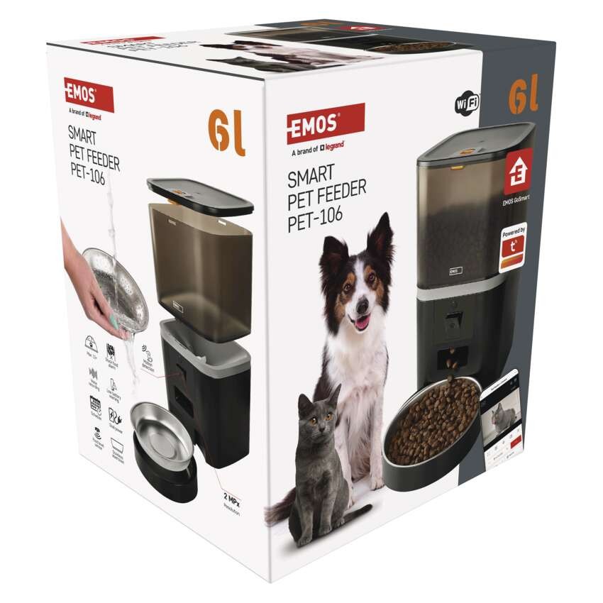 GoSmart dozirnik hrane za hišne živali Pet Care s kamero, 6 l, črn, Wi-Fi