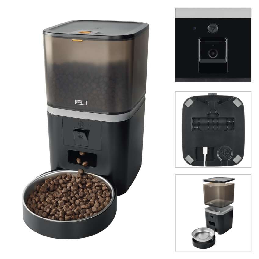 GoSmart dozirnik hrane za hišne živali Pet Care s kamero, 6 l, črn, Wi-Fi