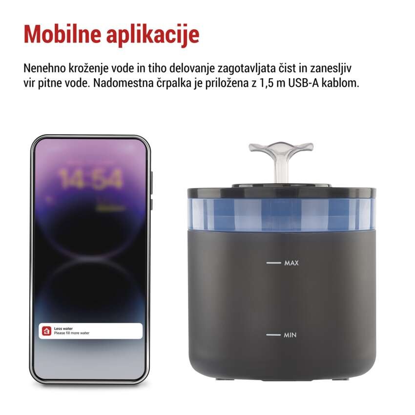 GoSmart napajalnik za hišne ljubljenčke Pet Care, 2,6 l, siv, Wi-Fi