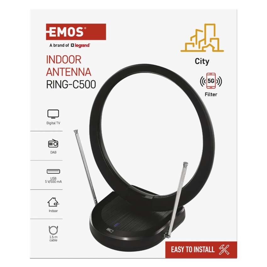 Zimmerantenne CITY RING–C500, DVB-T2, DAB, LTE/4G/5G Filter