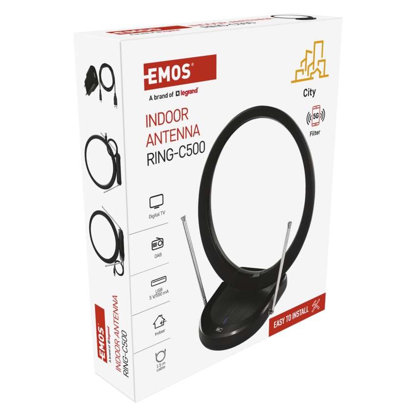 Zimmerantenne CITY RING–C500, DVB-T2, DAB, LTE/4G/5G Filter