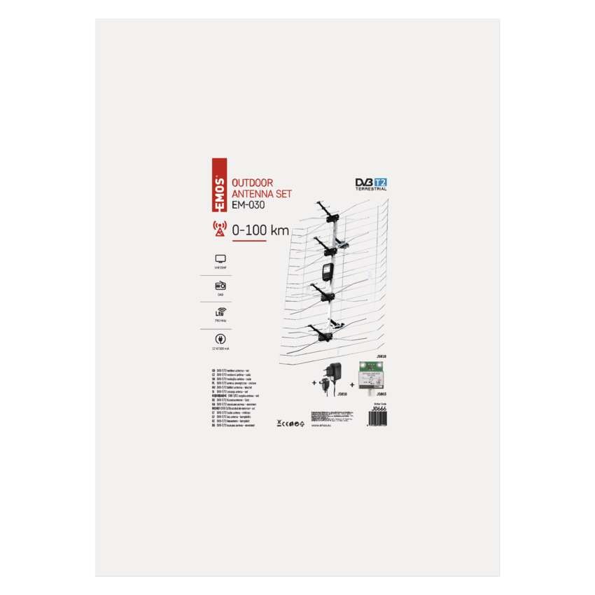 Antena zunanja EM-030, 0–100 km, DVB-T2, DAB, filter LTE/4G