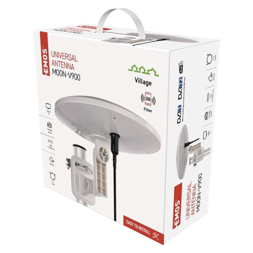 Antena univerzalna VILLAGE MOON–V900, DVB-T2, FM, DAB, filtr LTE/4G/5G
