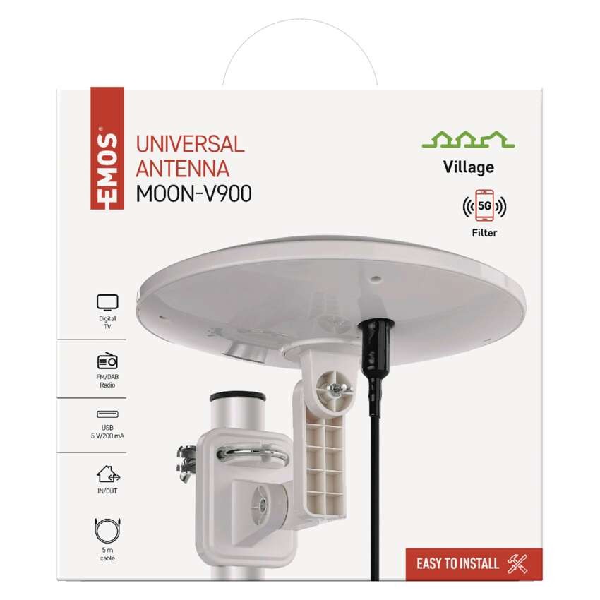 Antena univerzalna VILLAGE MOON–V900, DVB-T2, FM, DAB, filtr LTE/4G/5G