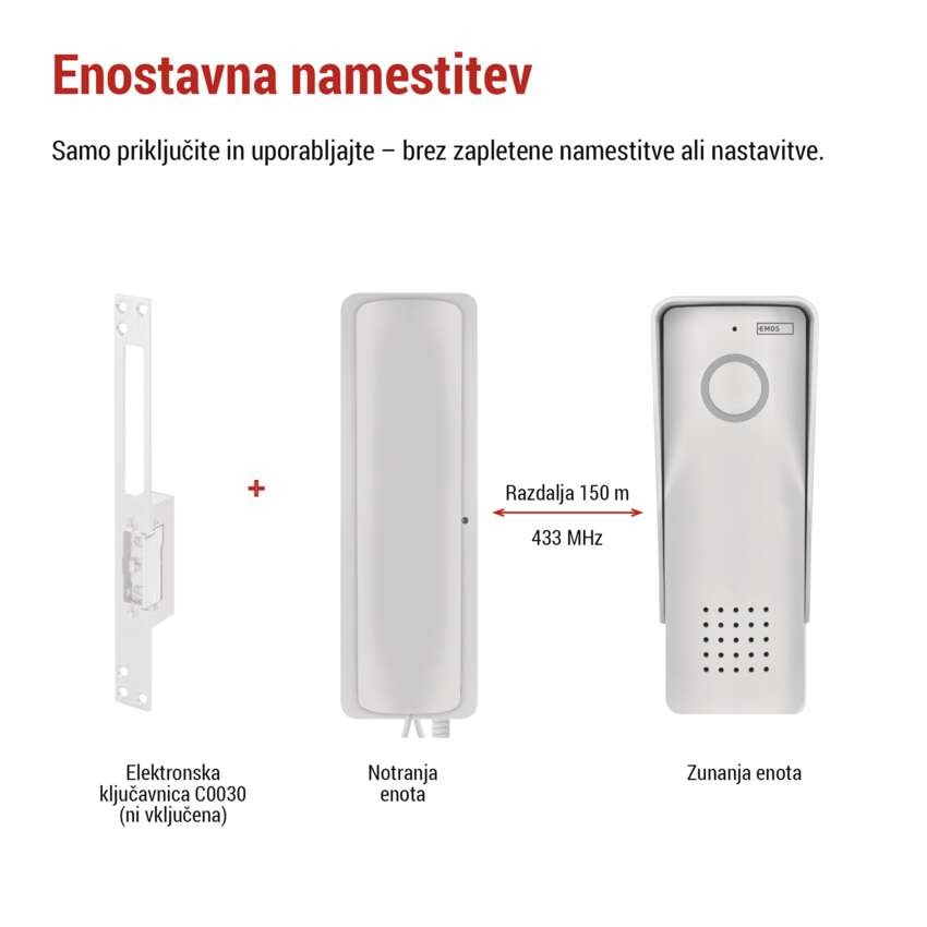 Brezžični komplet domačega avdio domofona H1088, 1 udeleženec