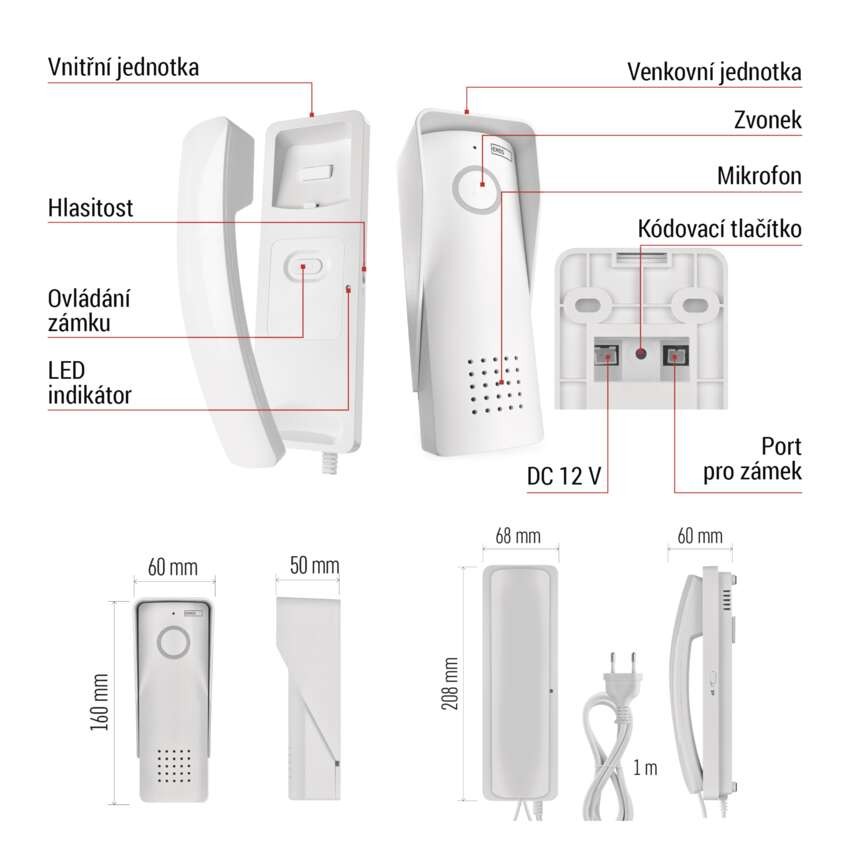 Sada bezdrátového domovního audiotelefonu H1088, 1 účastník 