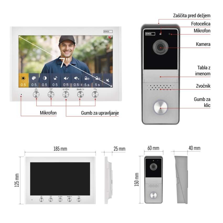 Komplet domačega video domofona  EM-04Z 2WIRE
