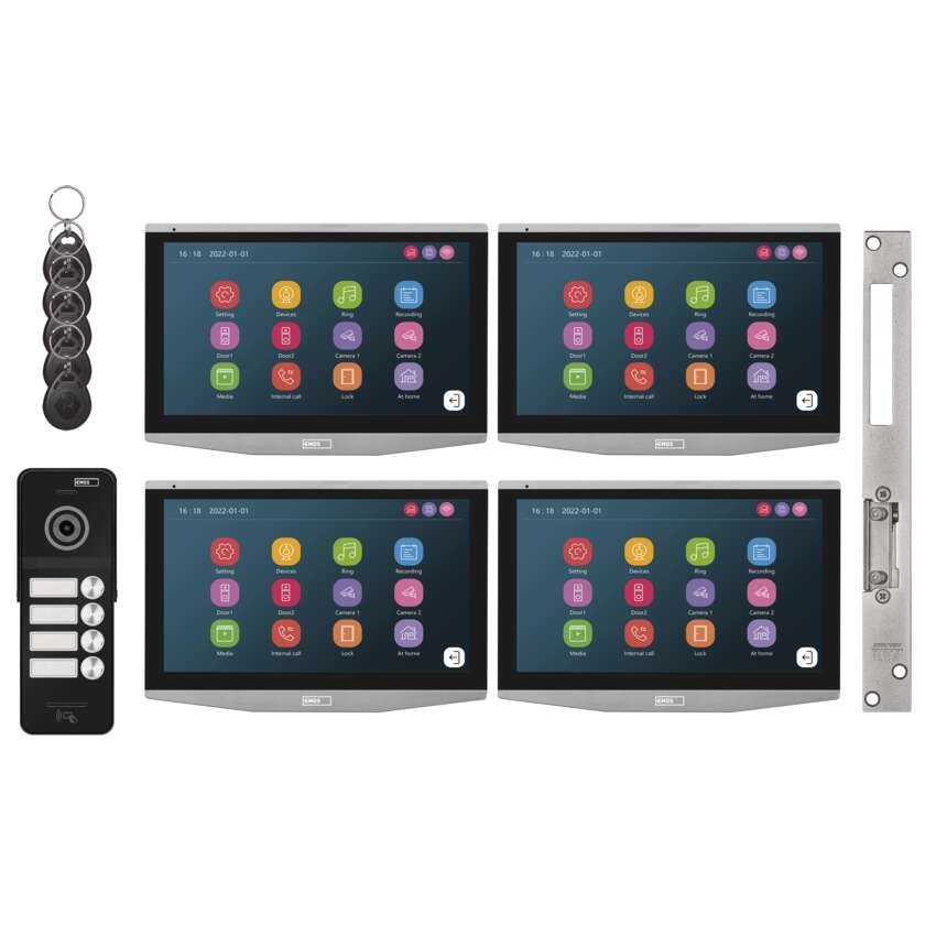Video-Türsprechanlagen-Set IP-750 für 4 Teilnehmer mit el. Schloss