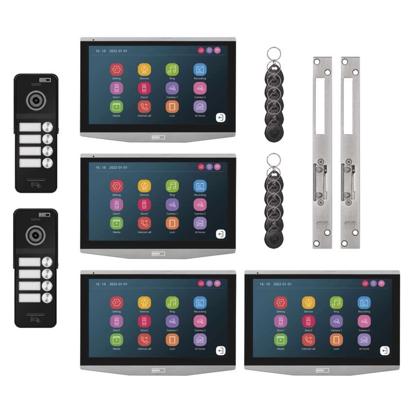 Video-Türsprechanlagen-Set IP-750 mit 2 Eingängen für 4 Teilnehmer und 2 el. schlösser