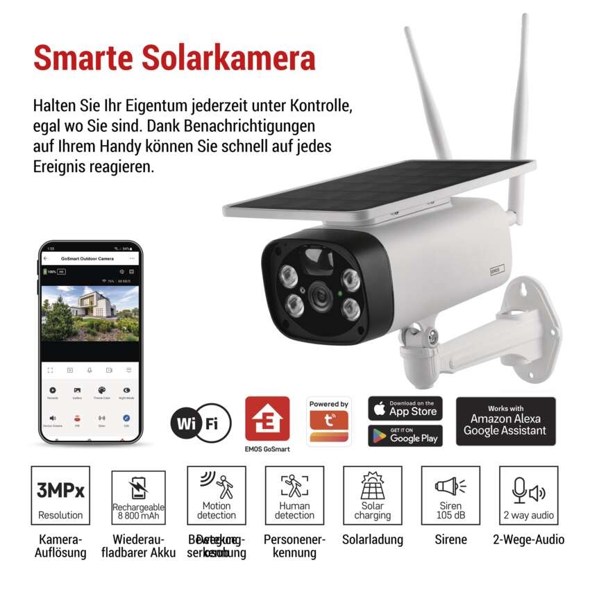 GoSmart Outdoor IP Kamera mit WiFi und Solarpanel IP-600 EYE, batteriebetrieben