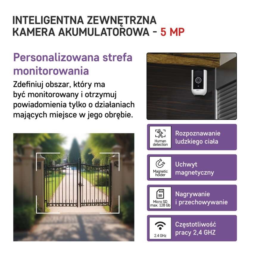 GoSmart Kamera zewnętrzna IP-210 SNAP z WiFi, z akumulatorem