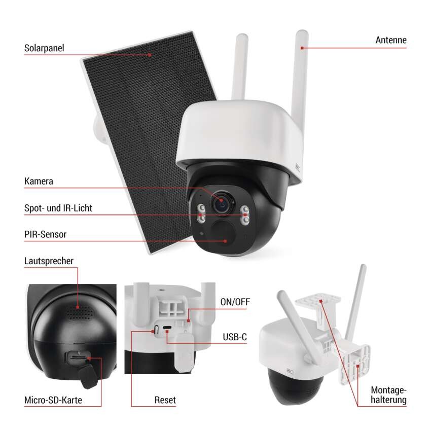 GoSmart Outdoor IP Kamera mit WiFi und Solarpanel IP-1200 WASP, batteriebetrieben