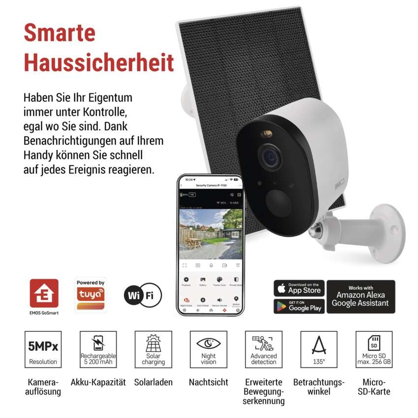GoSmart Outdoor IP Kamera mit WiFi und Solarpanel IP-1150 SNAP, batteriebetrieben