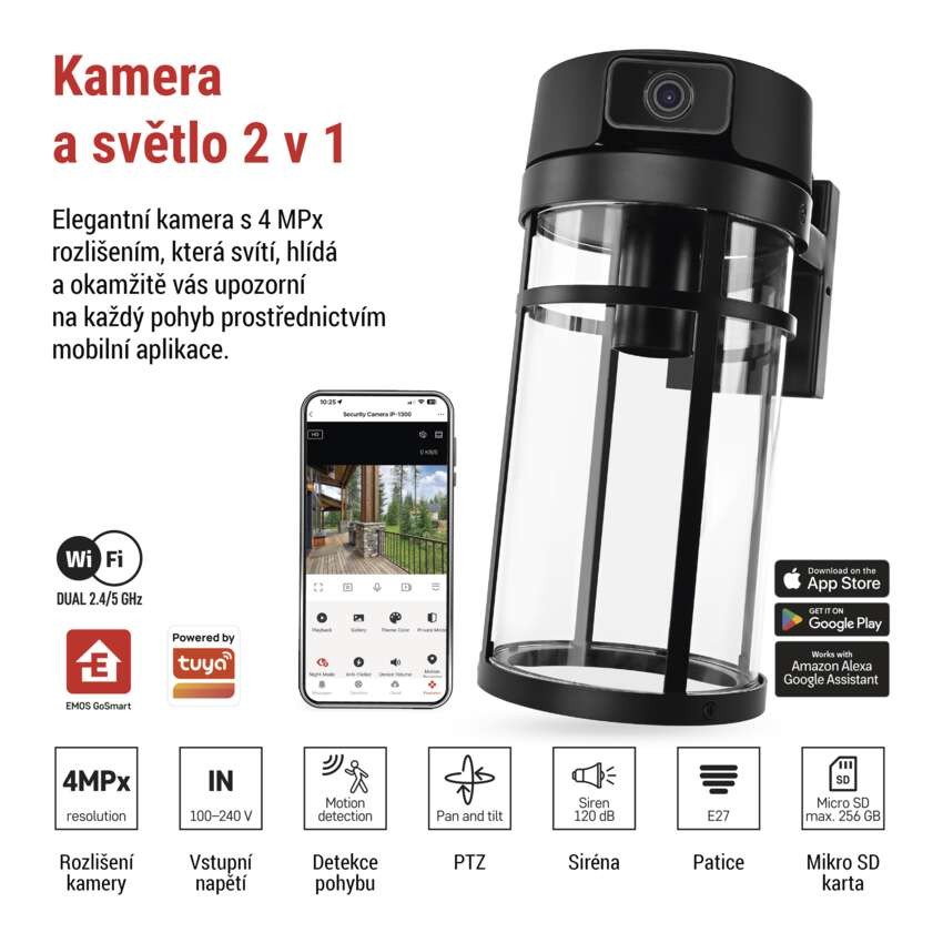 GoSmart Venkovní otočná kamera IP-1300 LANTERN s WiFi a světlem, černá