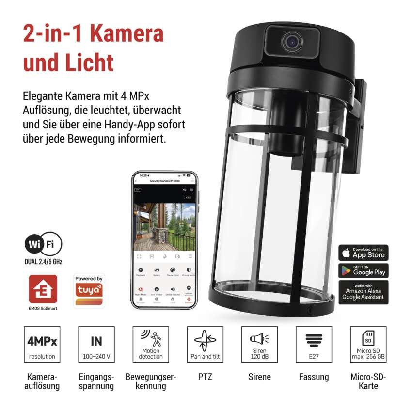 GoSmart Rotierende Outdoor IP Kamera mit WiFi und Licht IP-1300 LANTERN, schwarz