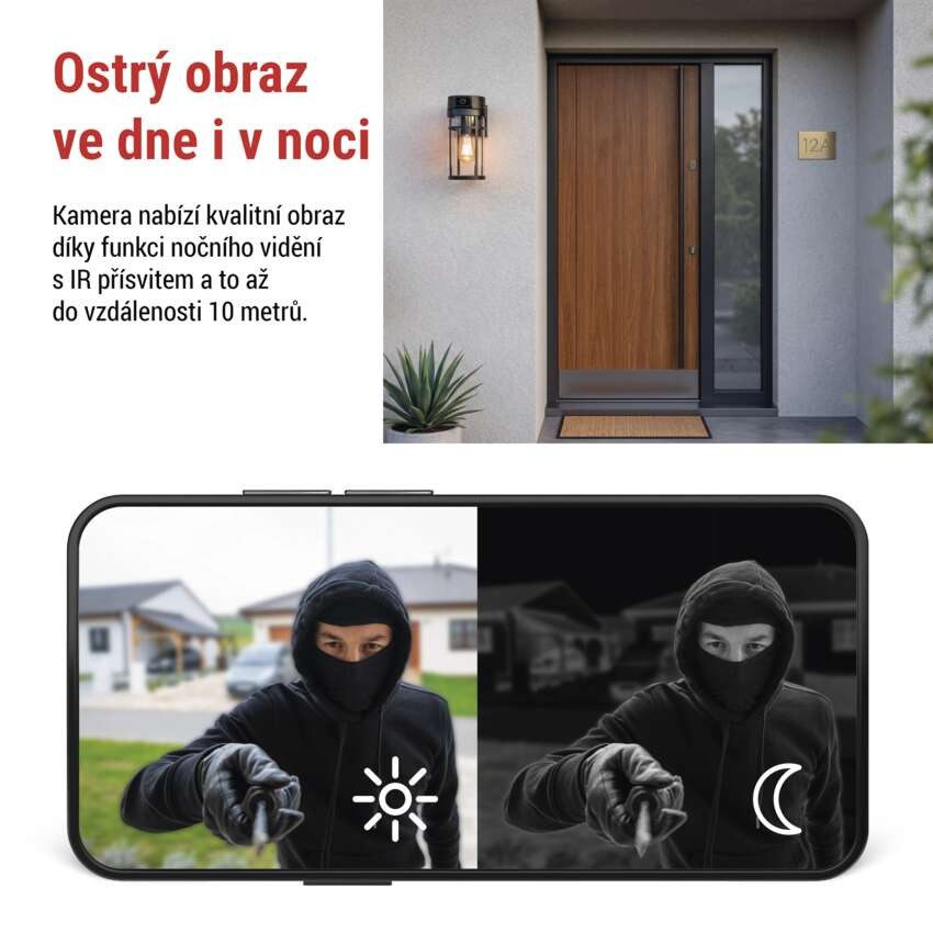 GoSmart Venkovní otočná kamera IP-1300 LANTERN s WiFi a světlem, černá