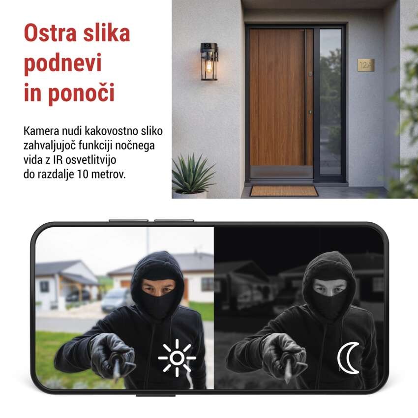 GoSmart Zunanja vrtljiva kamera in svetilo IP-1300 LANTERN, z WiFi, črna