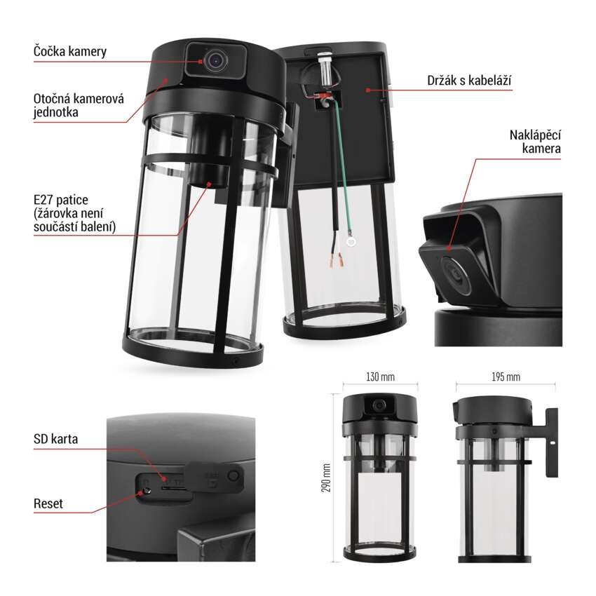 GoSmart Venkovní otočná kamera IP-1300 LANTERN s WiFi a světlem, černá