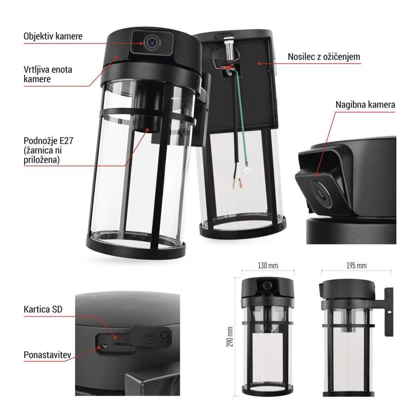 GoSmart Zunanja vrtljiva kamera in svetilo IP-1300 LANTERN, z WiFi, črna