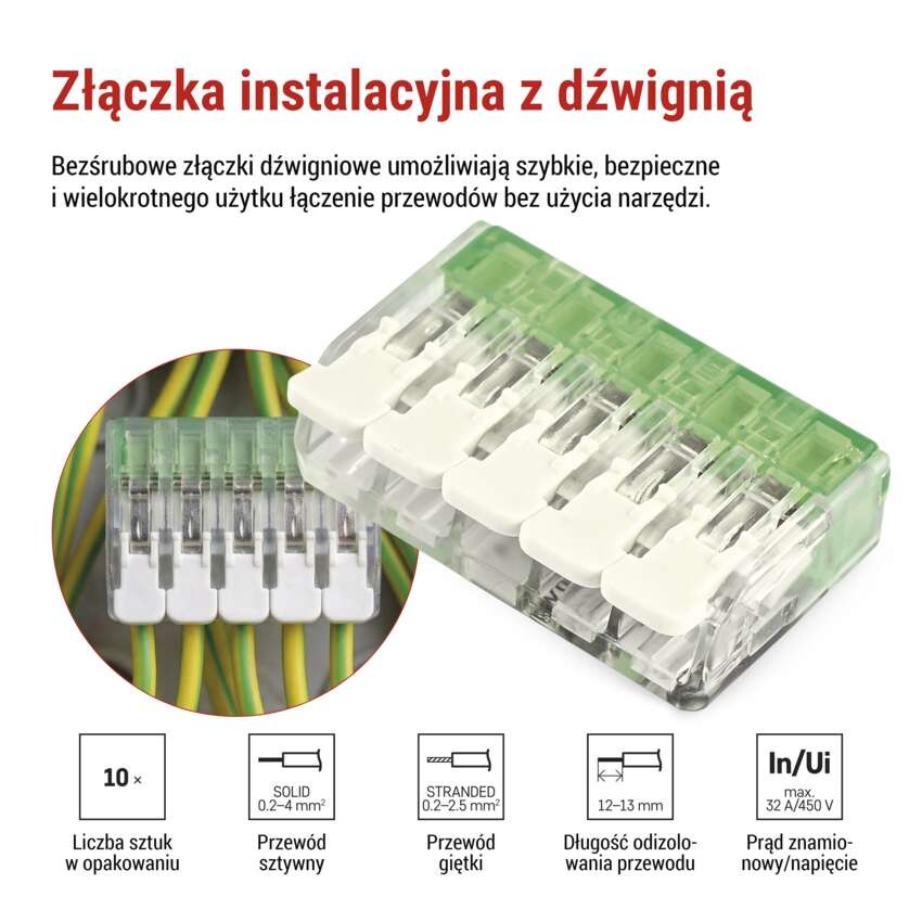 Złączka z dźwigniami 4 mm2, 10 szt