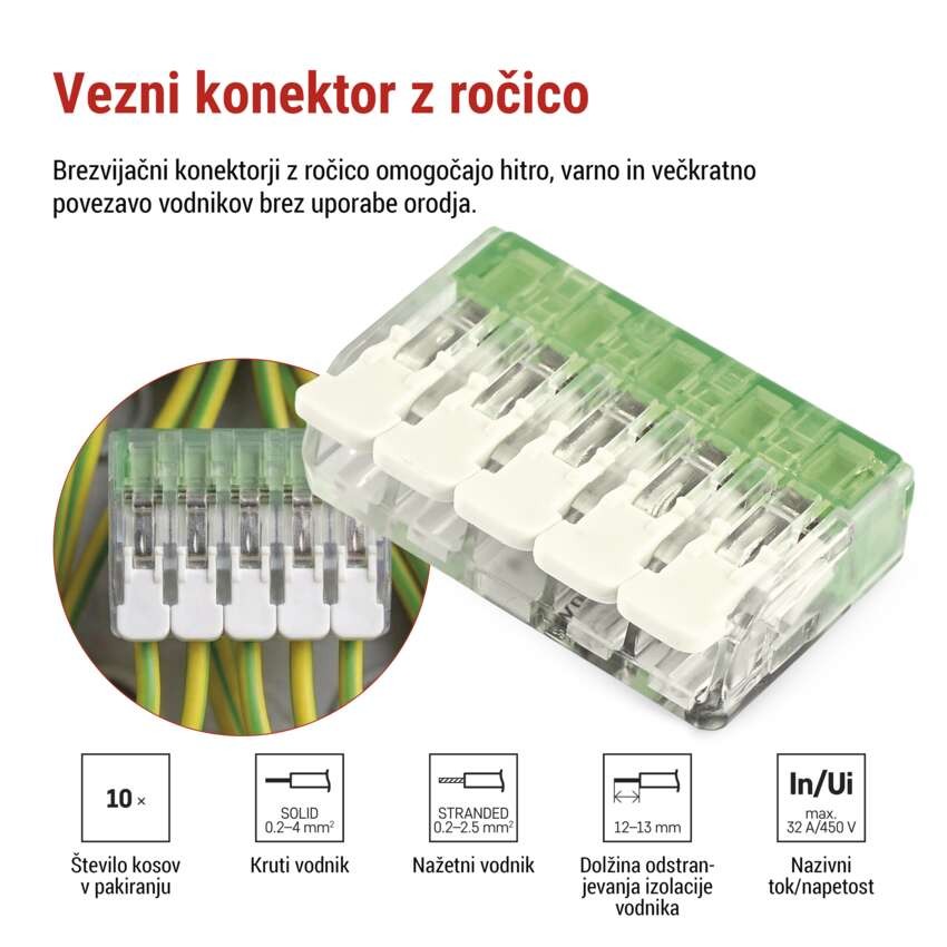 Spojna klema z ročicami 4 mm2, 10 kos