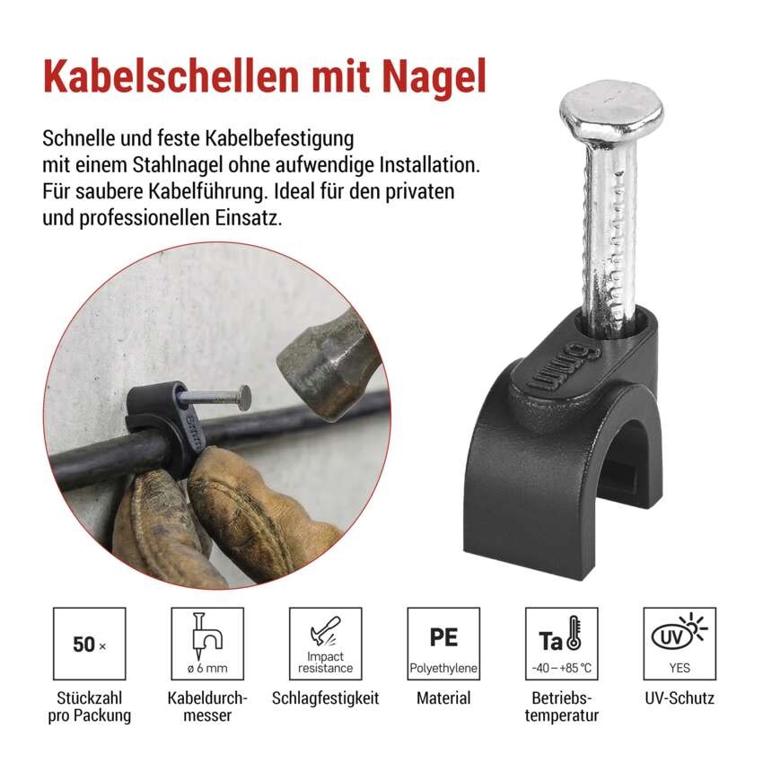 Kabelschelle 6 mm, schwarz, 50 Stk