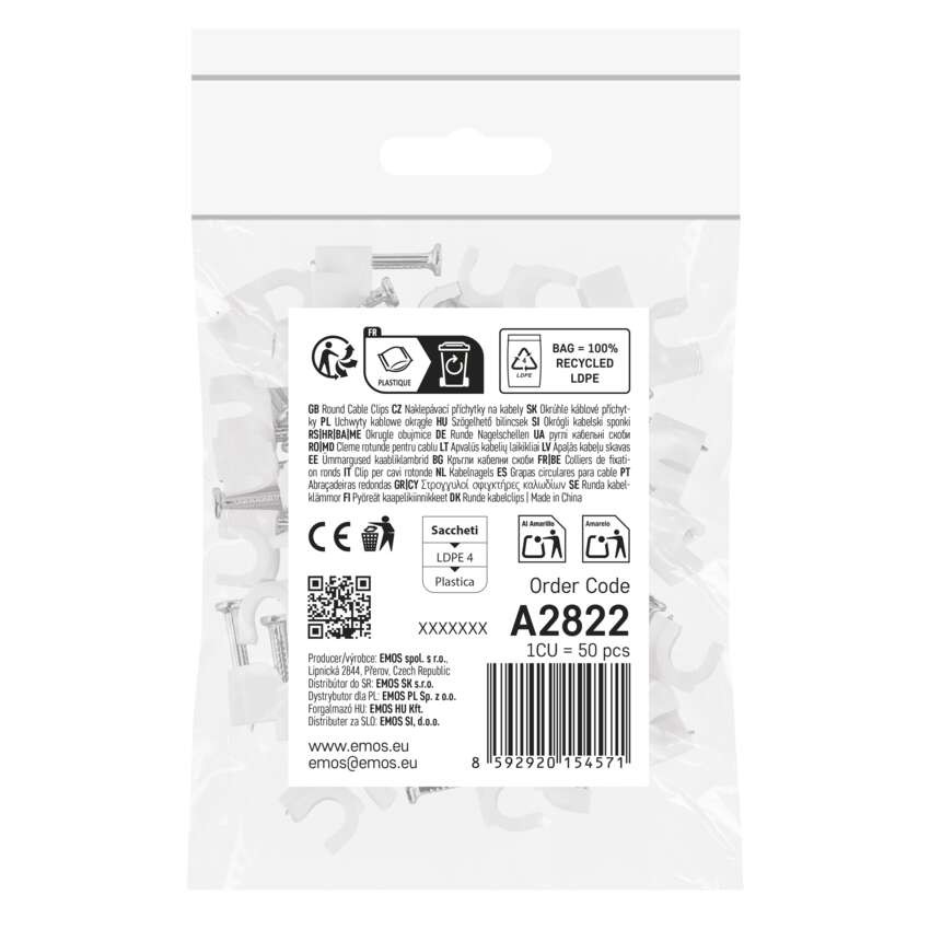 Kör alakú kábelbilincs 6 mm, fehér, 50 szt