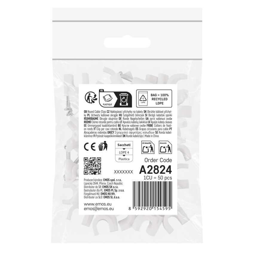 Kör alakú kábelbilincs 8 mm, fehér, 50 szt