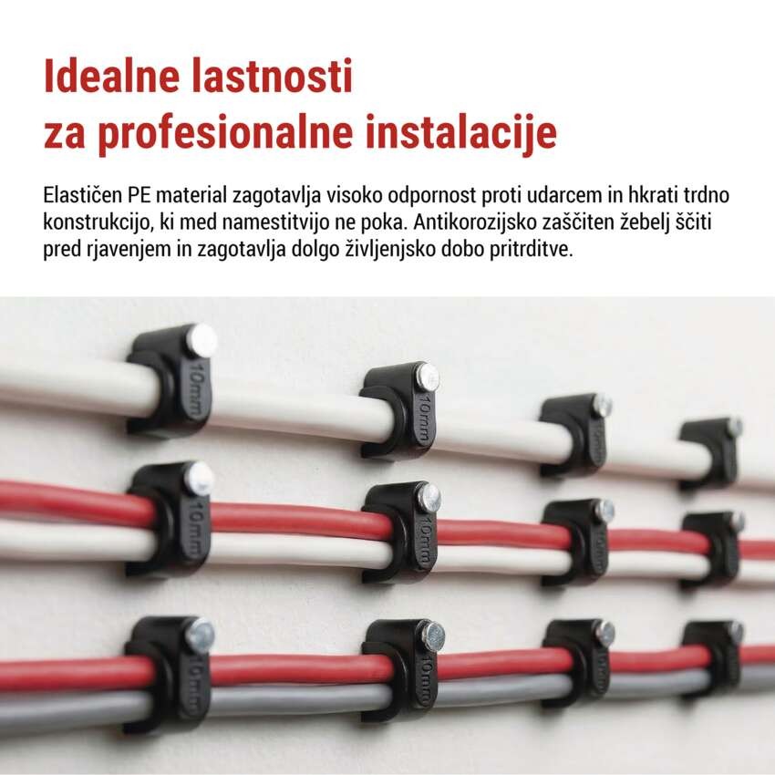 Kabelska objemka 10 mm, črna, 50 kos