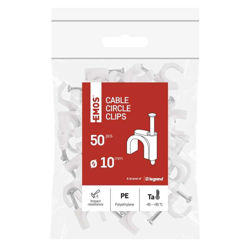 Kör alakú kábelbilincs 10 mm, fehér, 50 szt