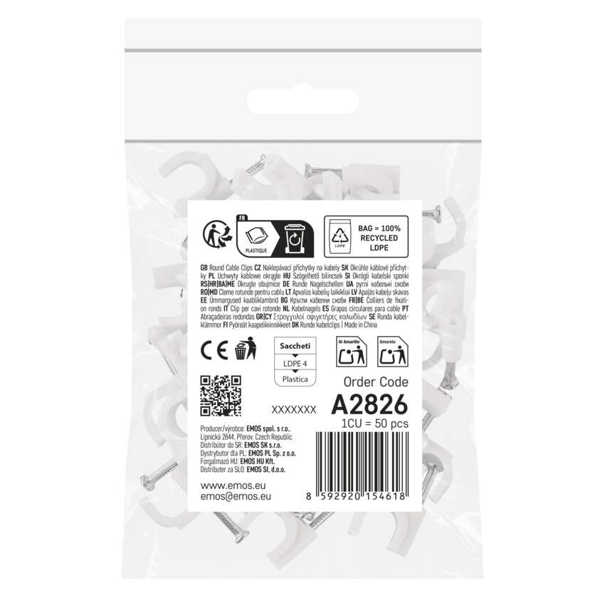 Kör alakú kábelbilincs 10 mm, fehér, 50 szt