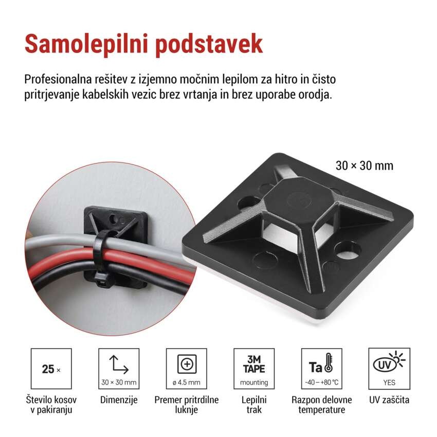 Samolepilna podlaga 30×30, črna, 25 kos