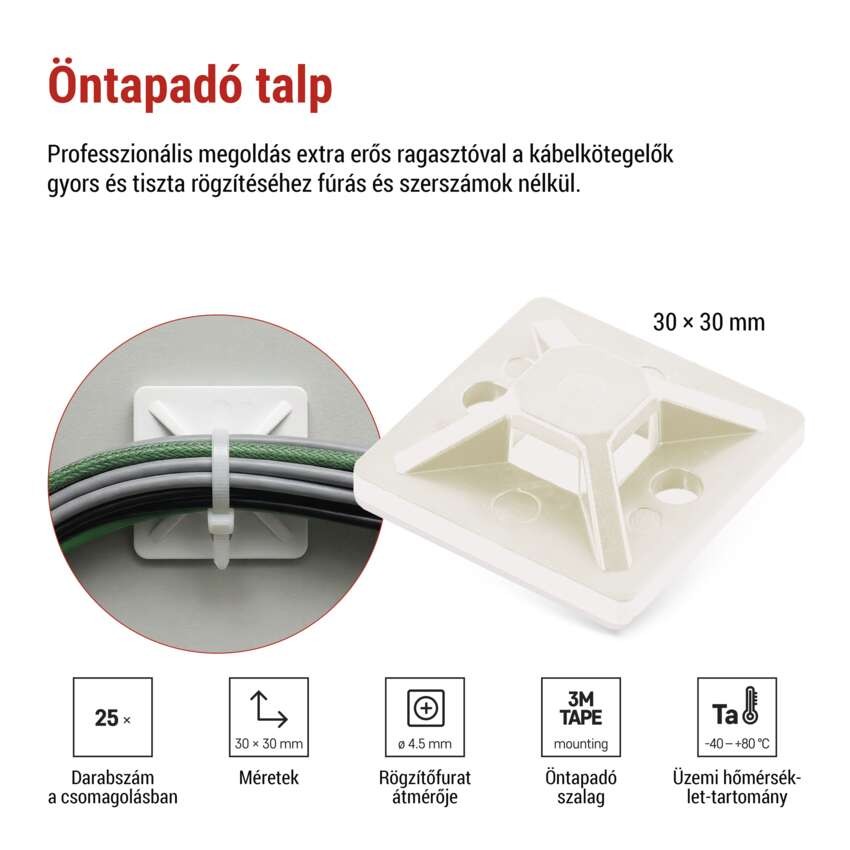 Öntapadó talp 3M 30×30, fehér, 25 szt