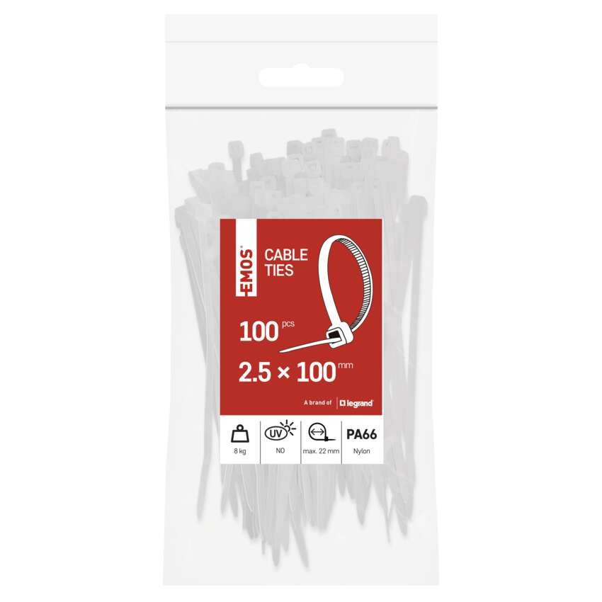 Stahovací páska 100×2,5 mm, bílá, 100 ks
