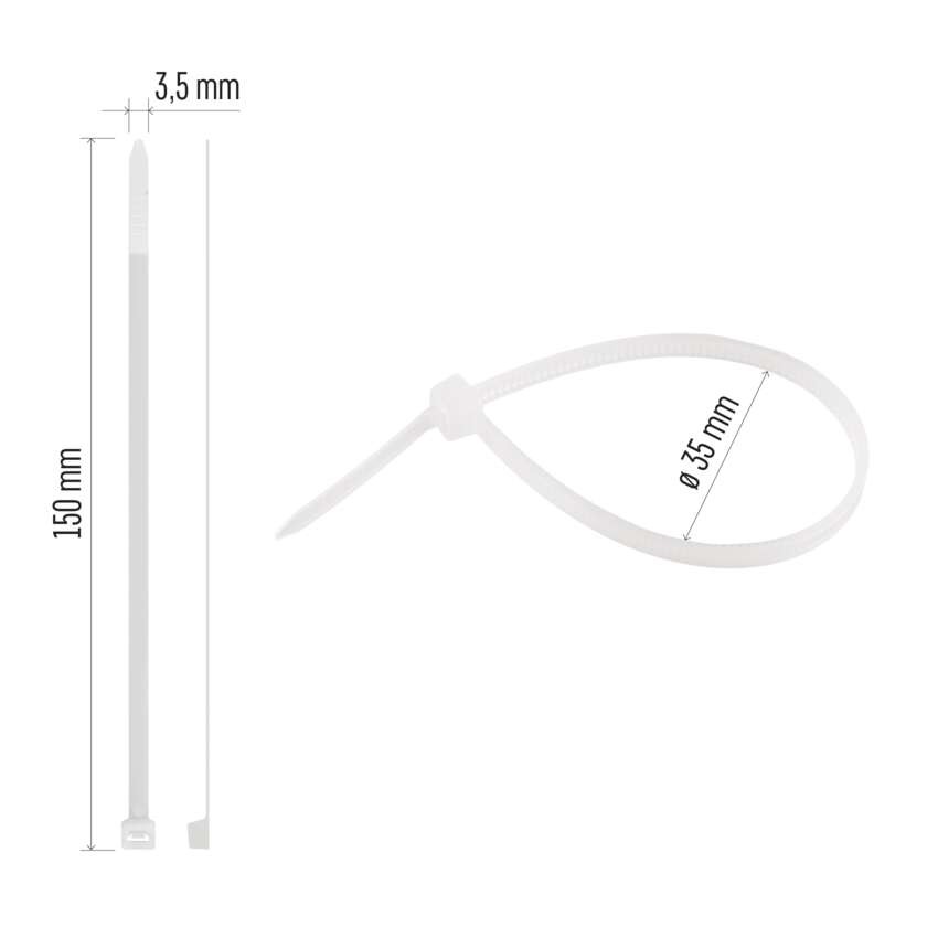 Stahovací páska 150×3,5 mm, bílá, 100 ks