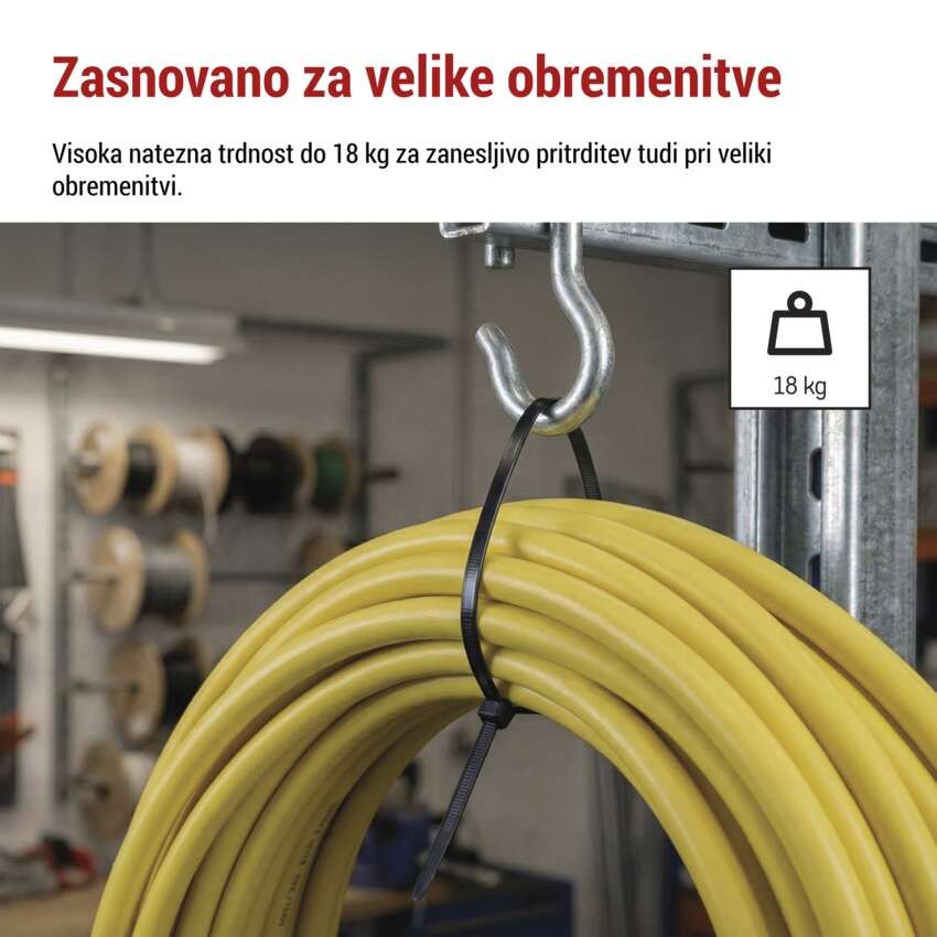 Vezica za kable 300×3,5, črna, 100 kos
