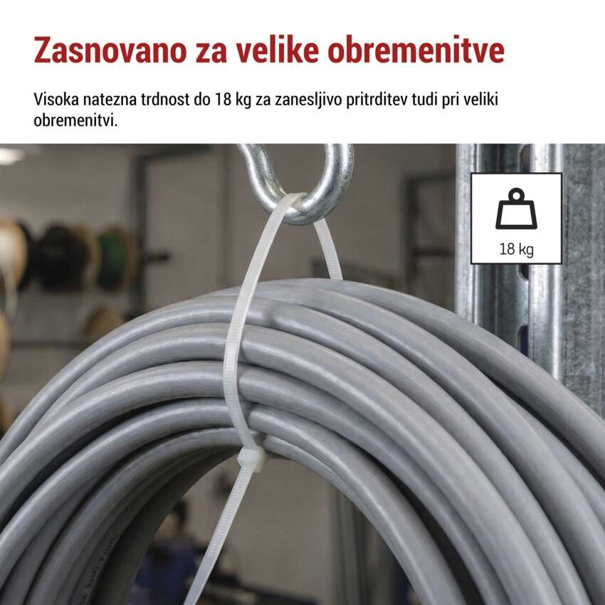 Vezica za kable 300×3,5, bela, 100 kos